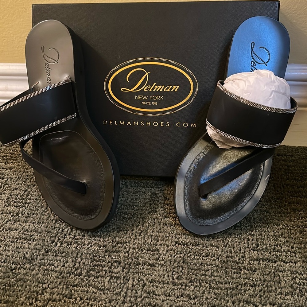 Delmans  black slide sandals
